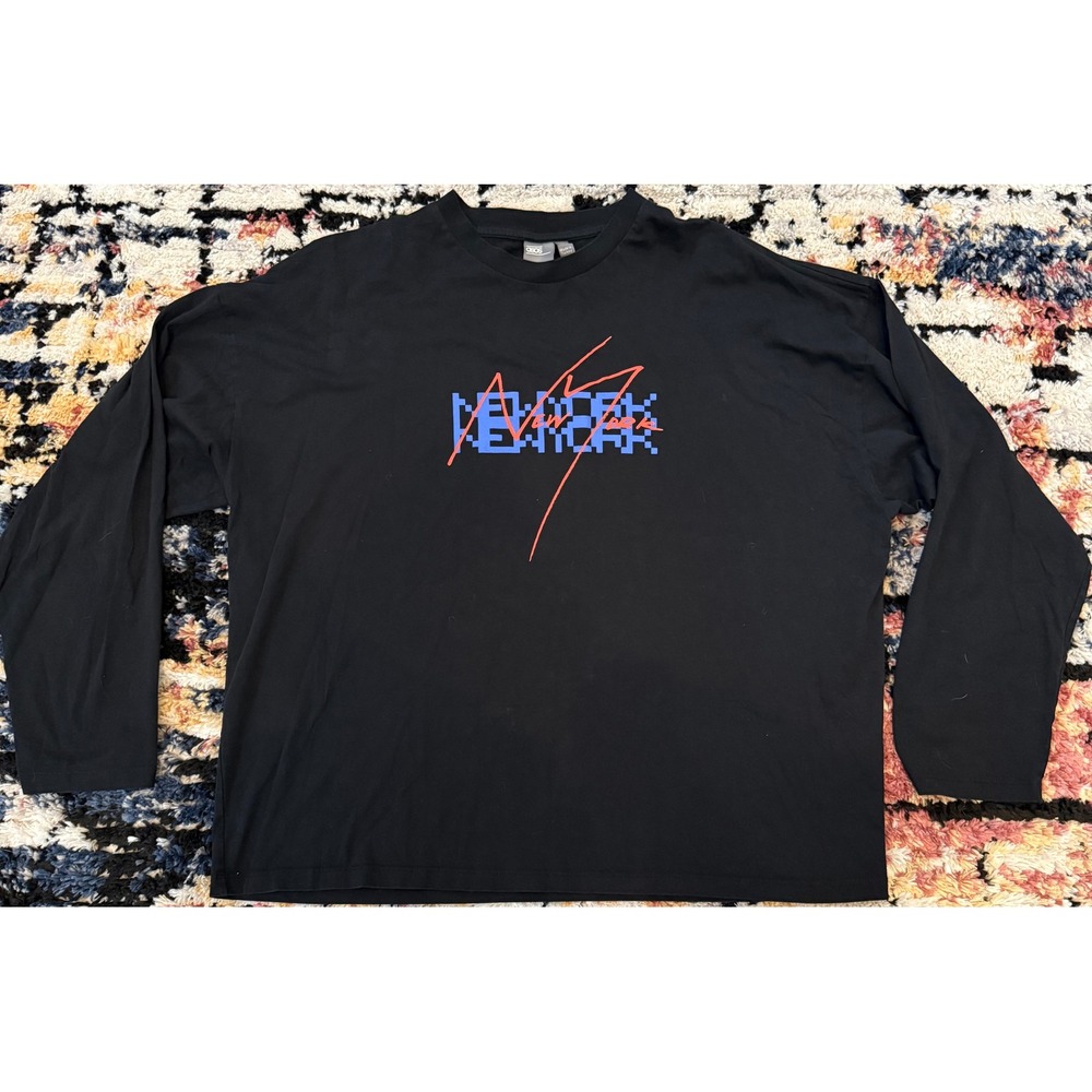 ASOS Mens 2XL Black Long Sleeve T-Shirt New York Graphic Streetwear Tee